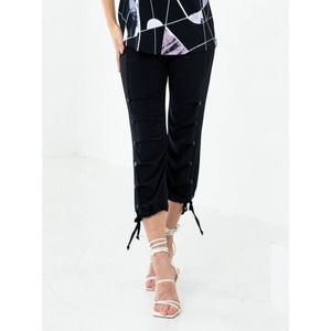 Women's Black Capri Pants Size M Buttons and Ties Artex Fashions NWT